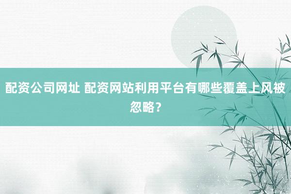 配资公司网址 配资网站利用平台有哪些覆盖上风被忽略？